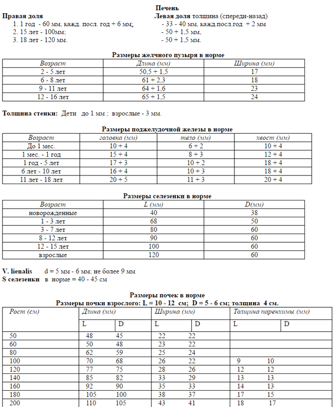 Размеры селезенки у мужчин